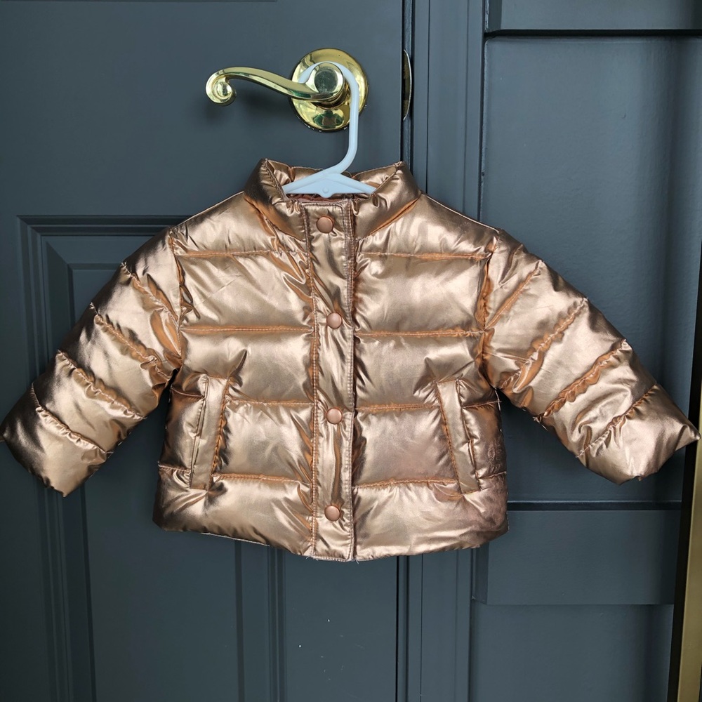 Janie and Jack Rose Gold Puffer Coat | 6-12 Mos